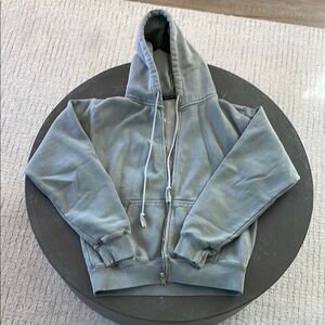 Brandy Melville Zip Up Hoodie - Green/Gray